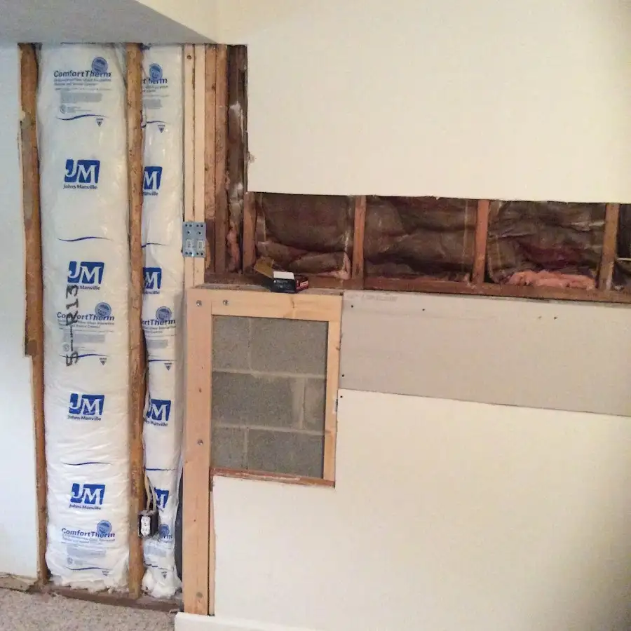 Wall insulation replacement during Basement Flood Cleanup in Asheville